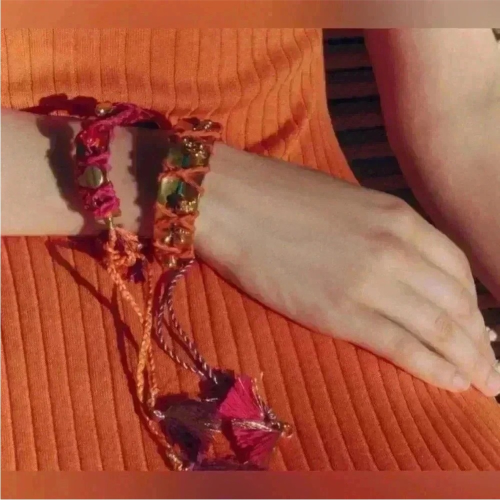 Zara Gold and Pink-Orange Bracelet Duo